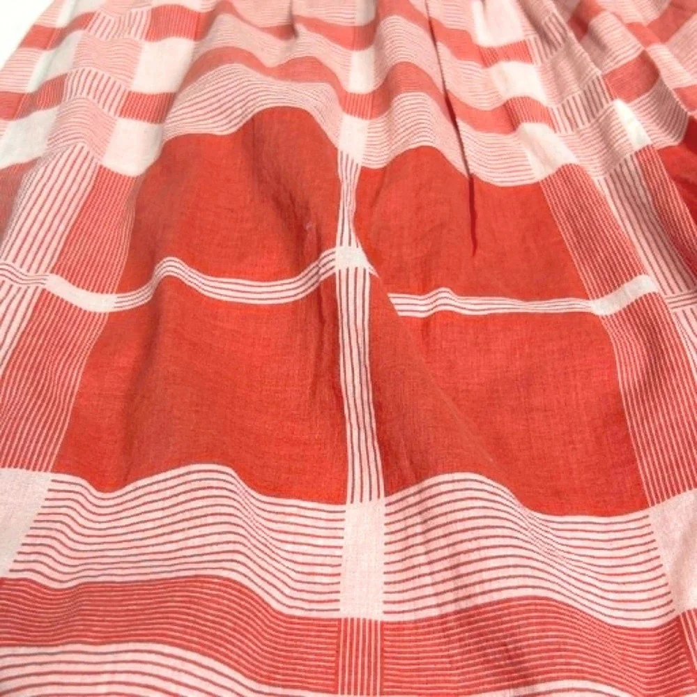 Talbots Women Coral Cream Plaid Pleated A-Line Skirt Size 6 Lined Side Zip